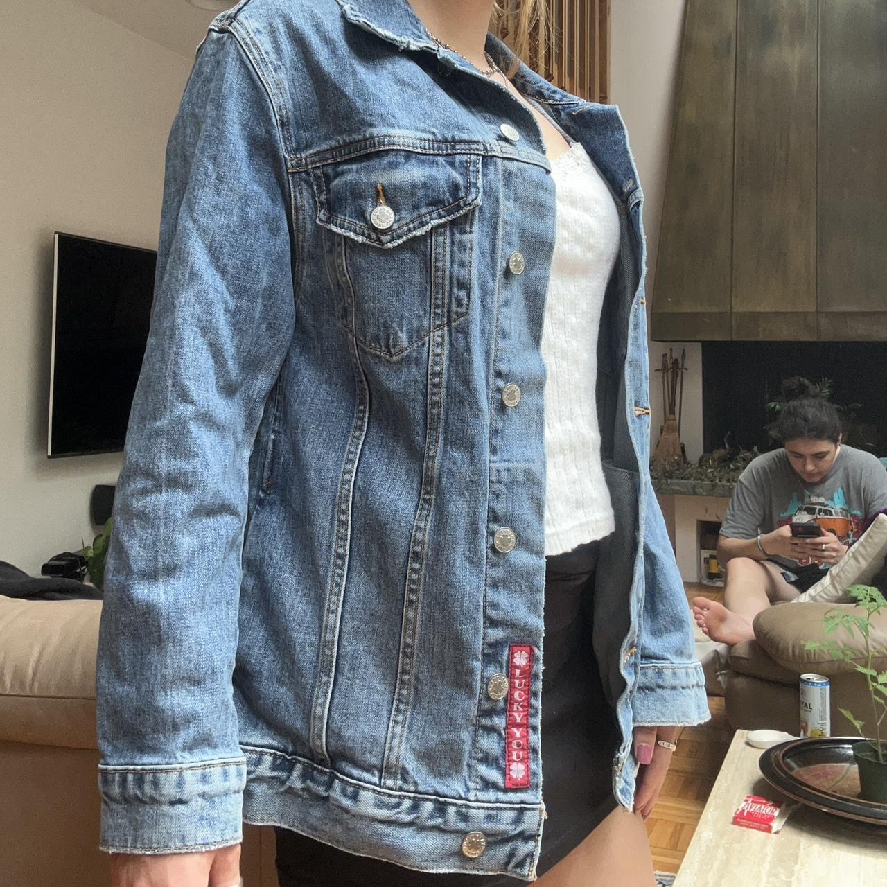 Lucky Brand jean jacket with bottle cap patch. Never - Depop
