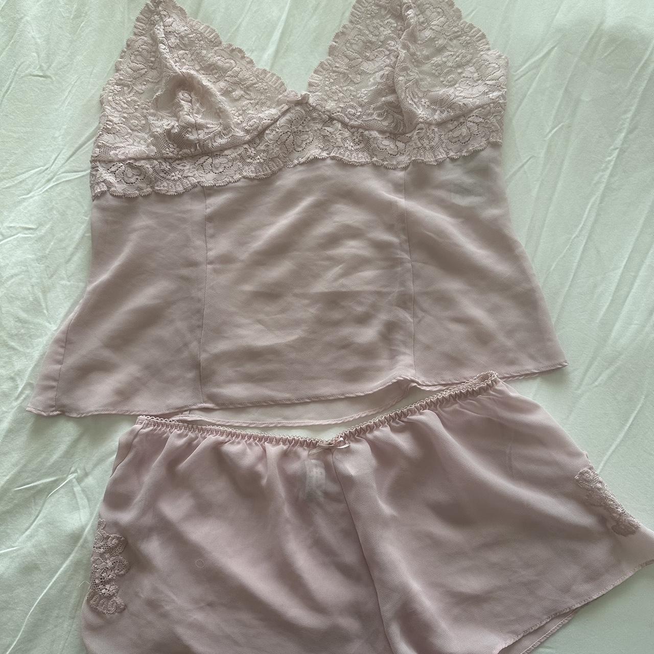 Pink pajama set Lace & see through Says size M can... - Depop