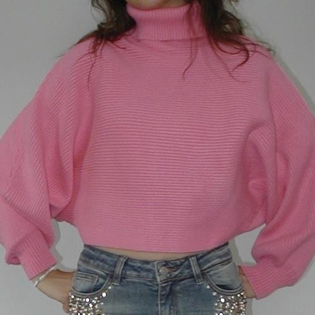 Jeans Hot Pink Oversized Turtleneck Sweater Oversized Turtleneck