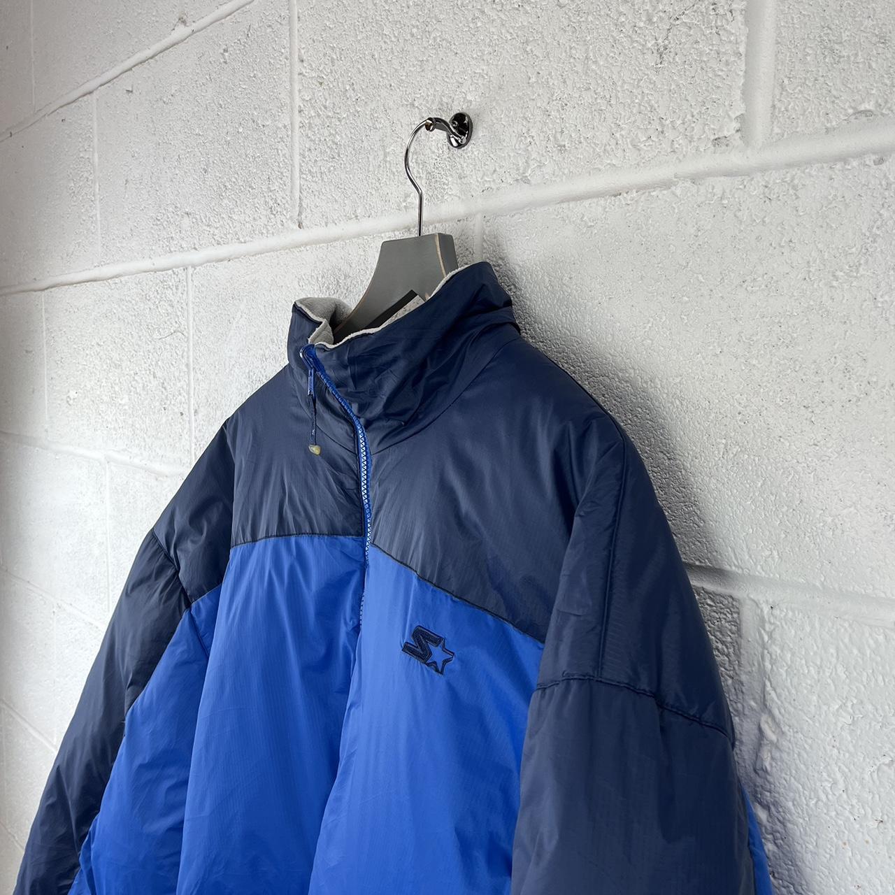 Starter Men's Blue and Navy Coat Depop