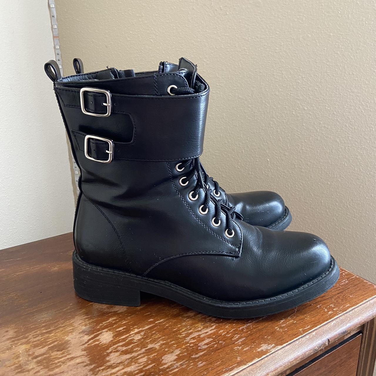 black combat boots with buckles. only worn a few... - Depop