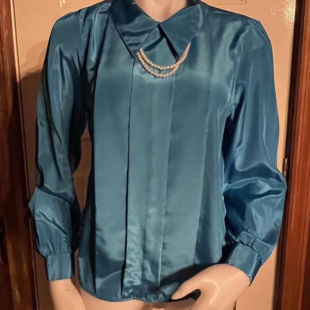 Vintage blue beaded blouse! Size 10. Made out of a... - Depop