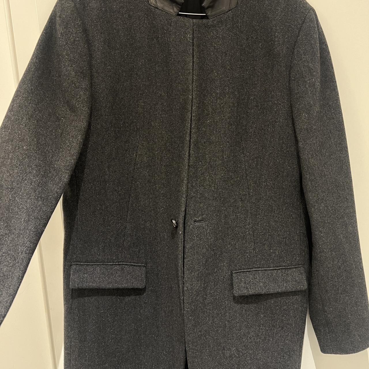 All Saints Men's Coat with leather collar Size 42 Depop