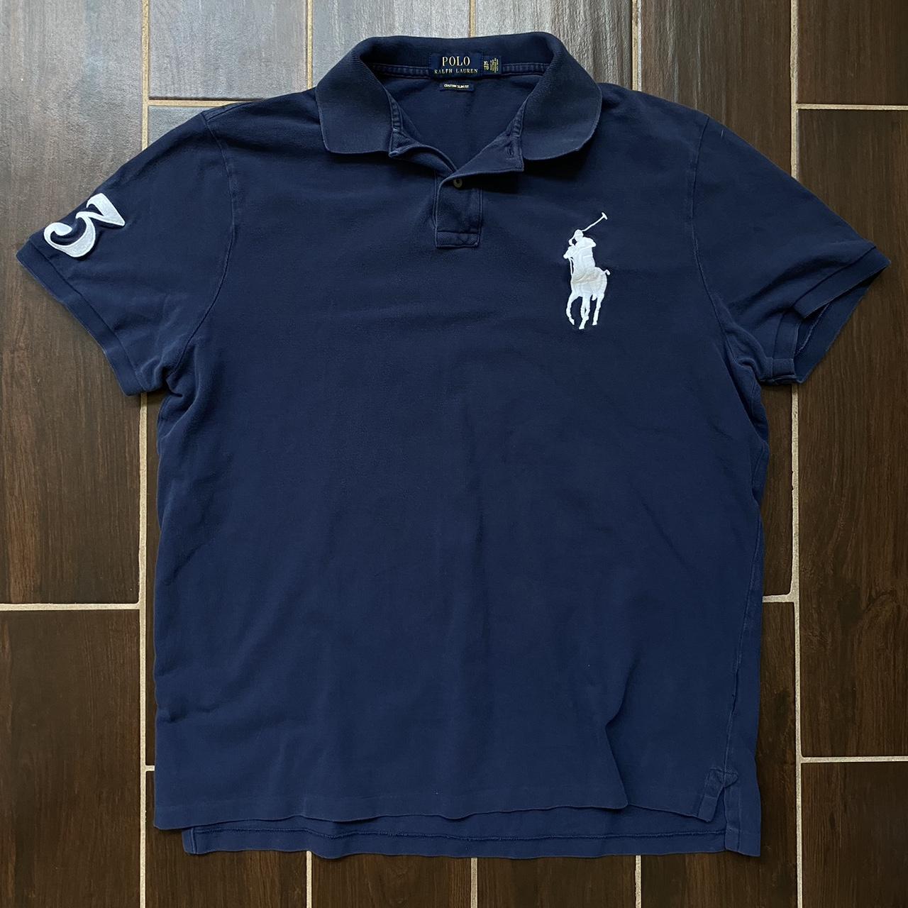 Polo Ralph Lauren navy blue and white #3 Big pony... - Depop