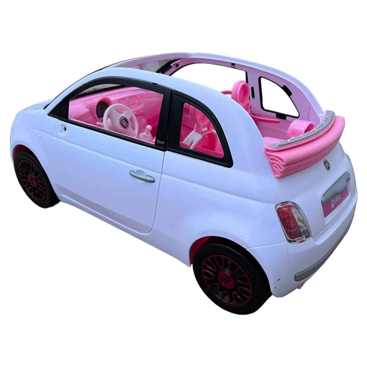 Mattel Barbie Doll Used Fiat 500 White and Pink- Children's