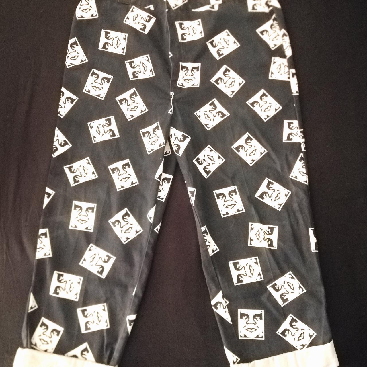 Black and white, dickies/obey collab trousers.... - Depop