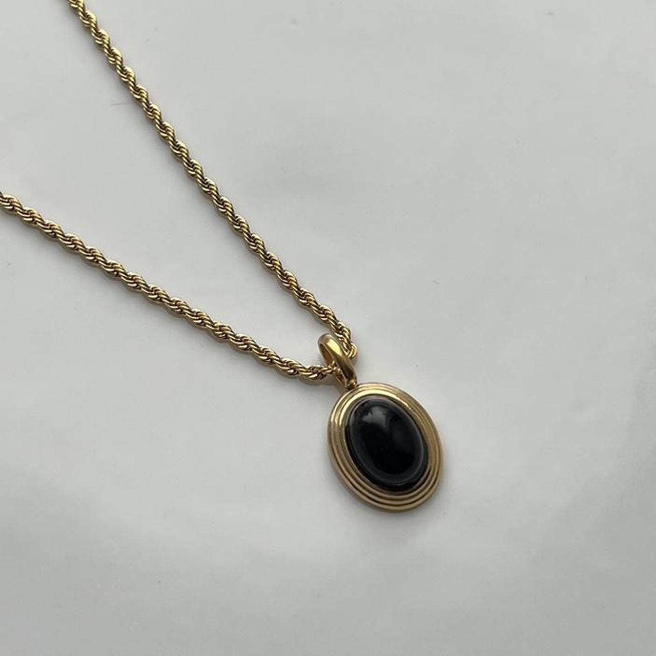 gold oval pendant necklace 18k gold plated black... - Depop