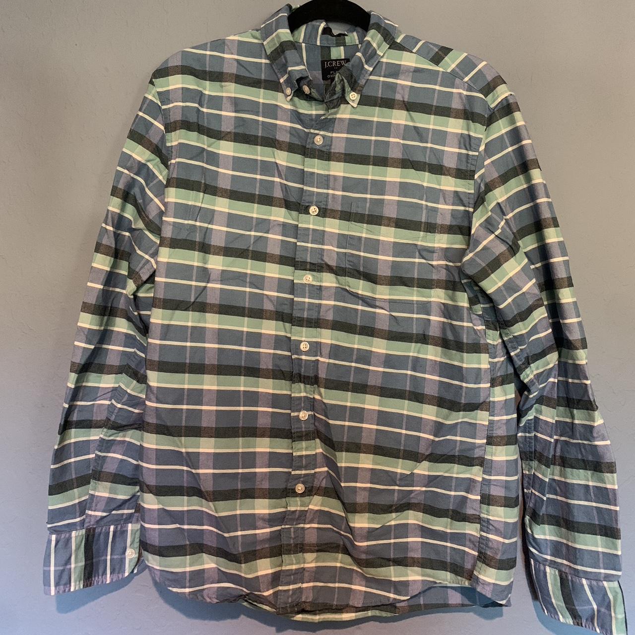 J Crew Men S Blue And Green Shirt Depop