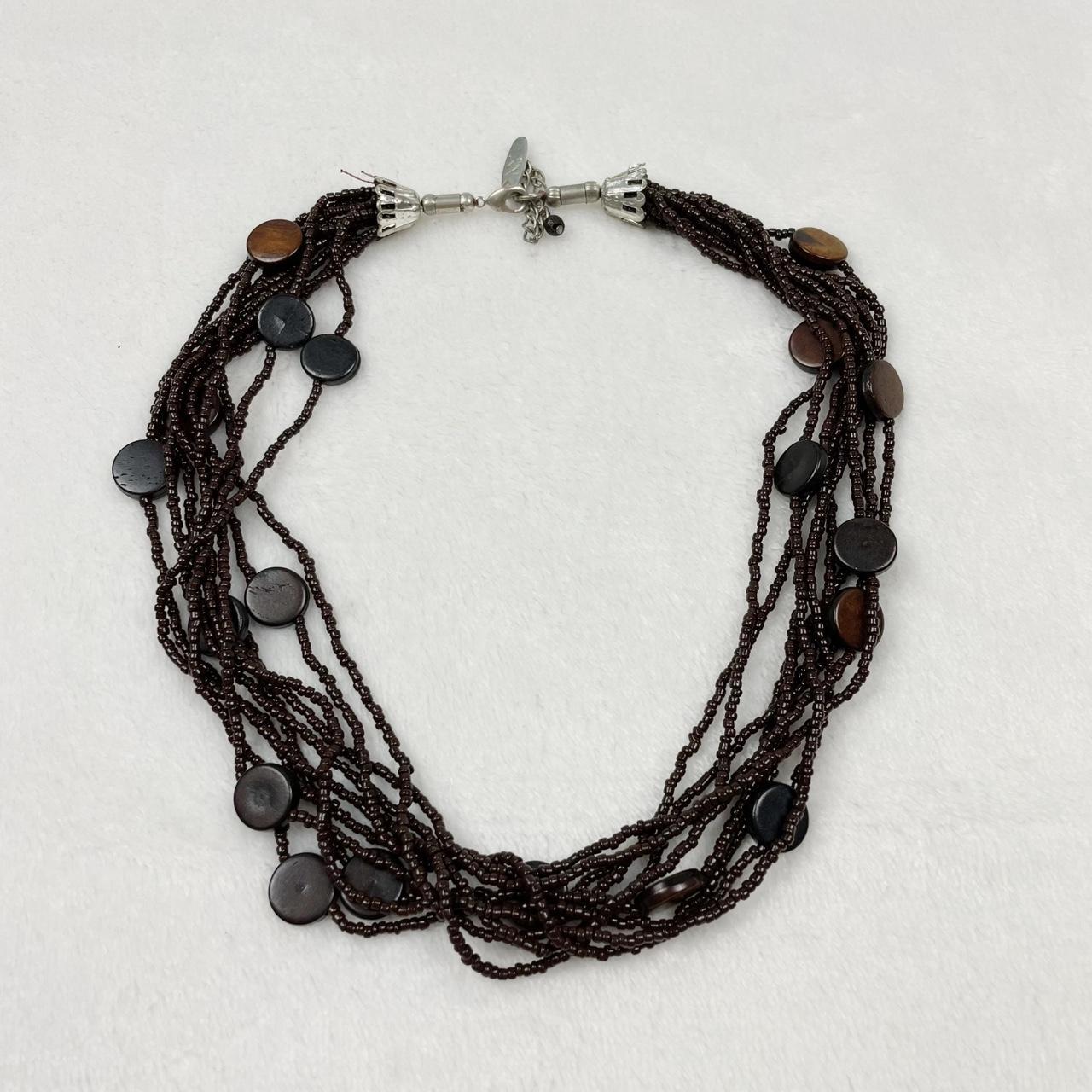 Vintage 90s Beaded Brown Necklace In great... - Depop