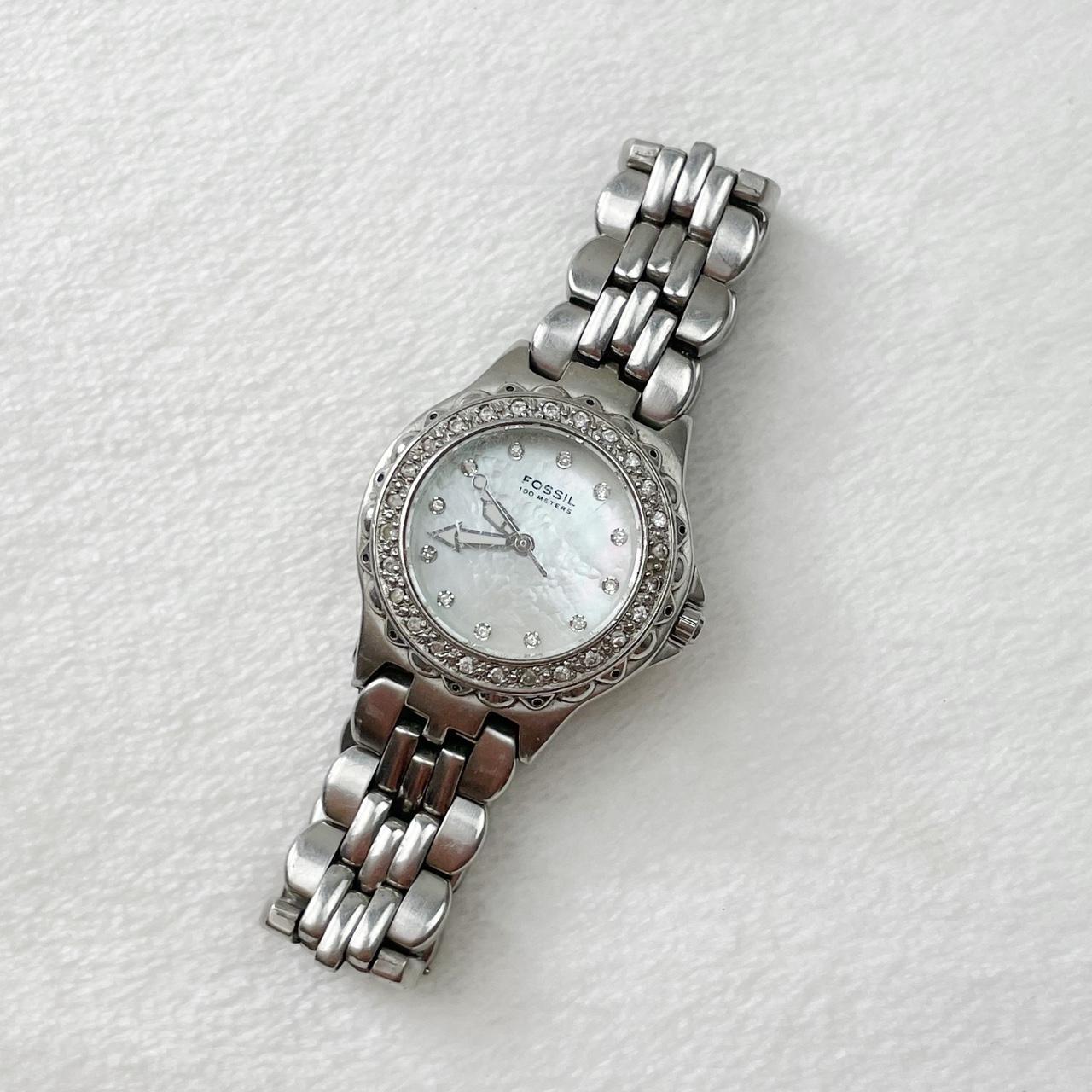 Vintage 90s Silver Tone Fossil Brand Crystal Bling. Depop