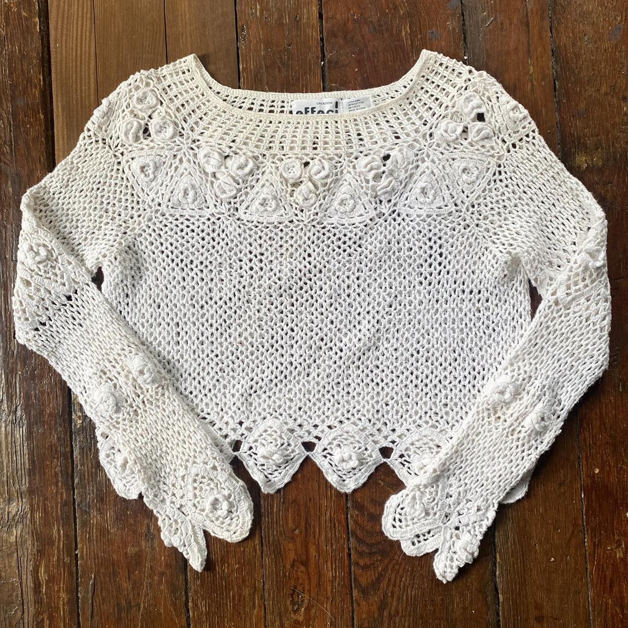 🕊️ CROCHET LONG SLEEVE TOP 🕊️ Sweaterish... - Depop