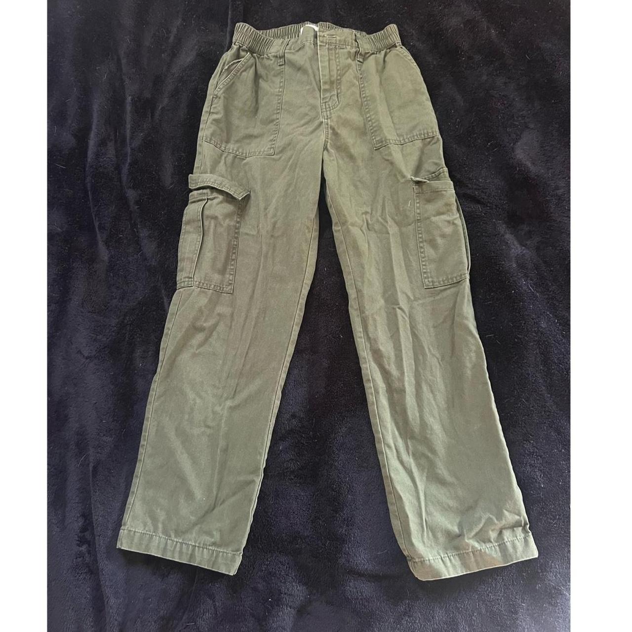 army green cargo pants, with a stretchy waist.... - Depop
