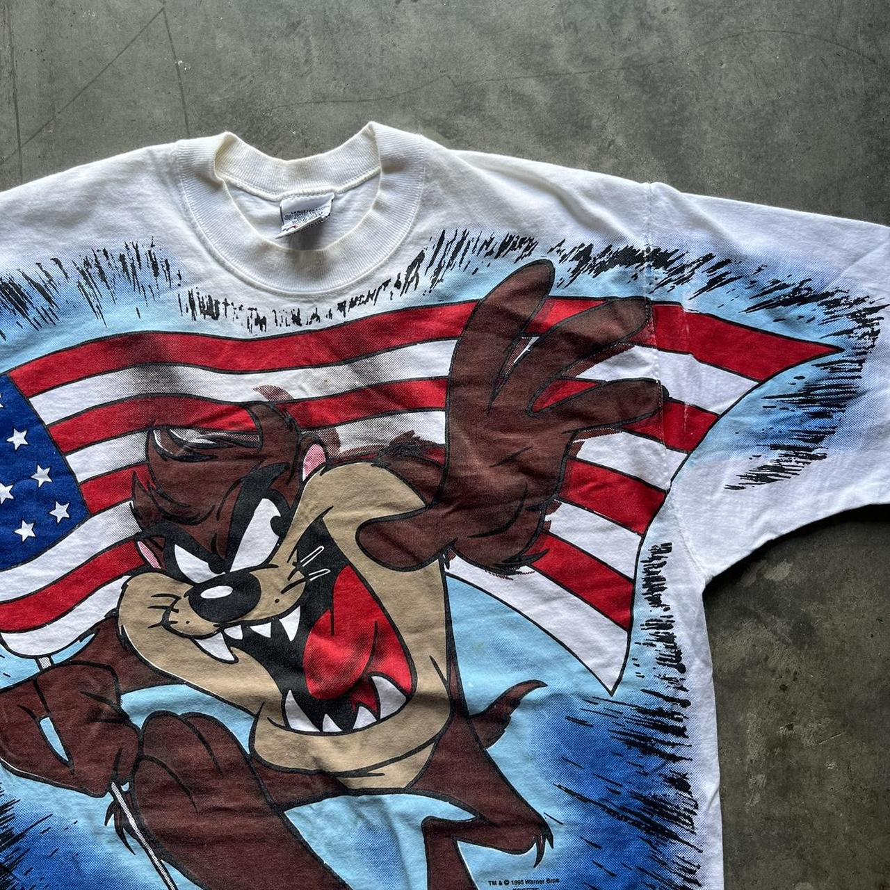 1995 Taz American Originals 4th Of July AOP T-shirt... - Depop