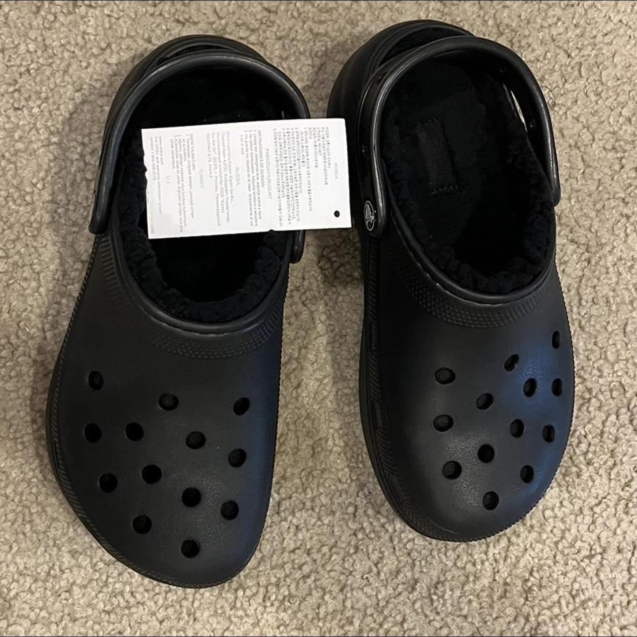 black classic platform lined crocs never worn still... - Depop