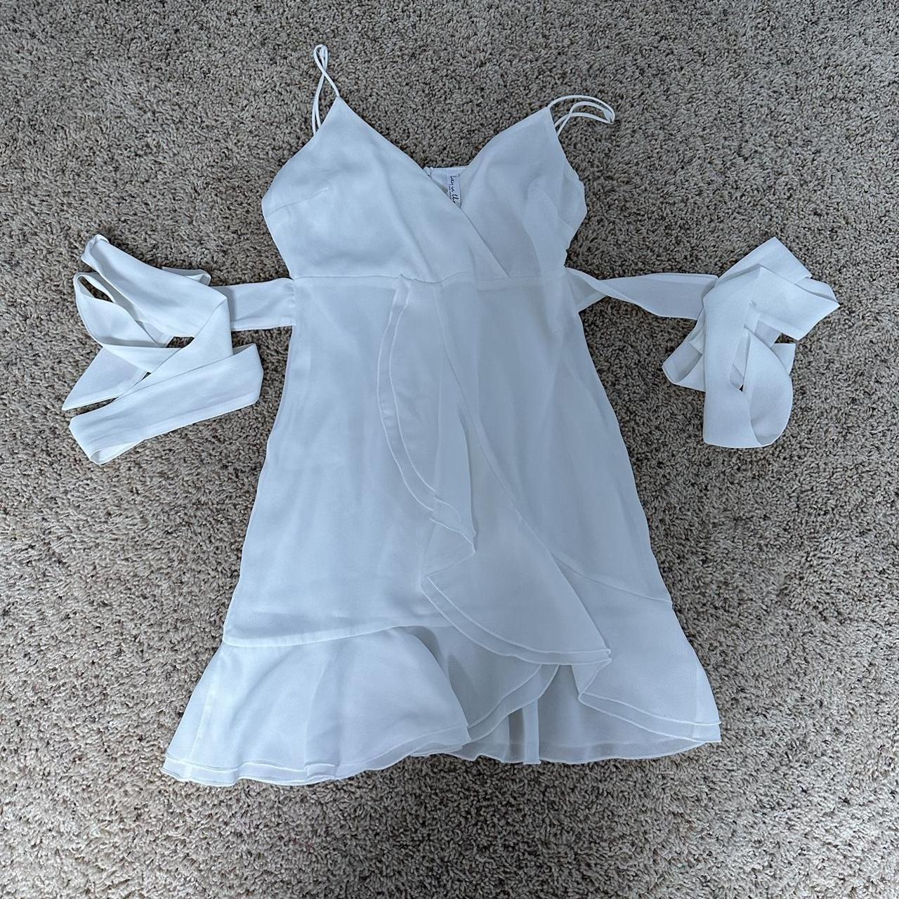 white ruffle dress from lucy in the sky! has ribbon... - Depop