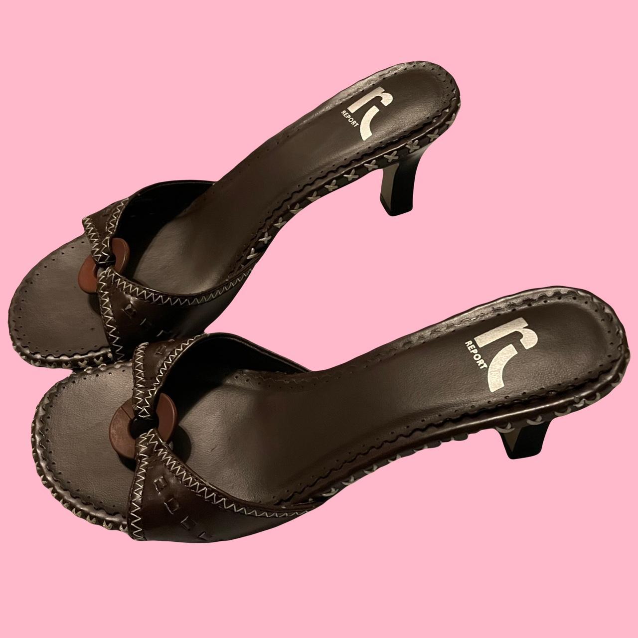 Y2k brown kitten heel sandals Size: estimated... - Depop