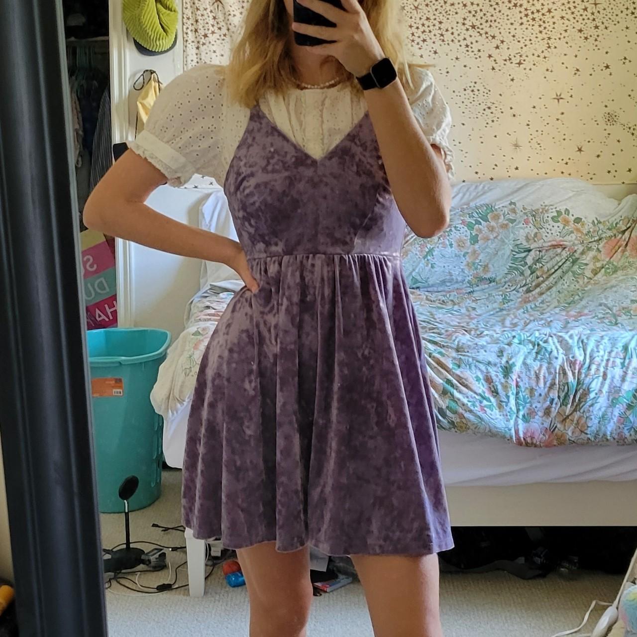 Purple crushed velvet skater dress Size small Depop