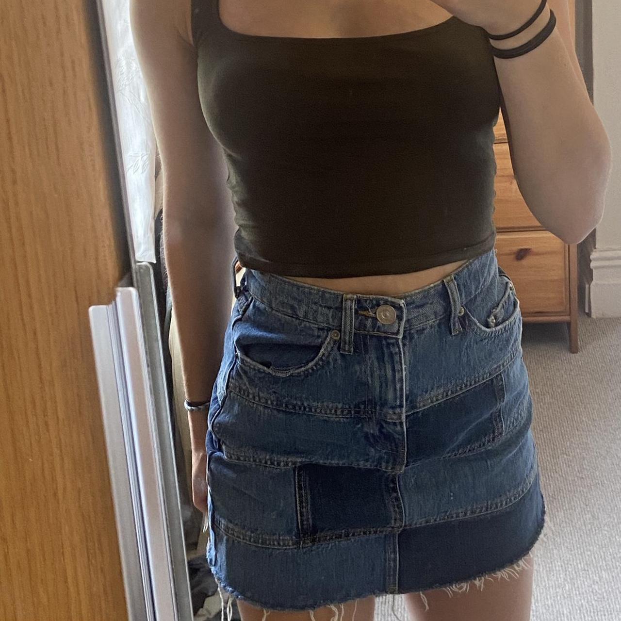 urban outfitters denim patchwork skirt barely... - Depop