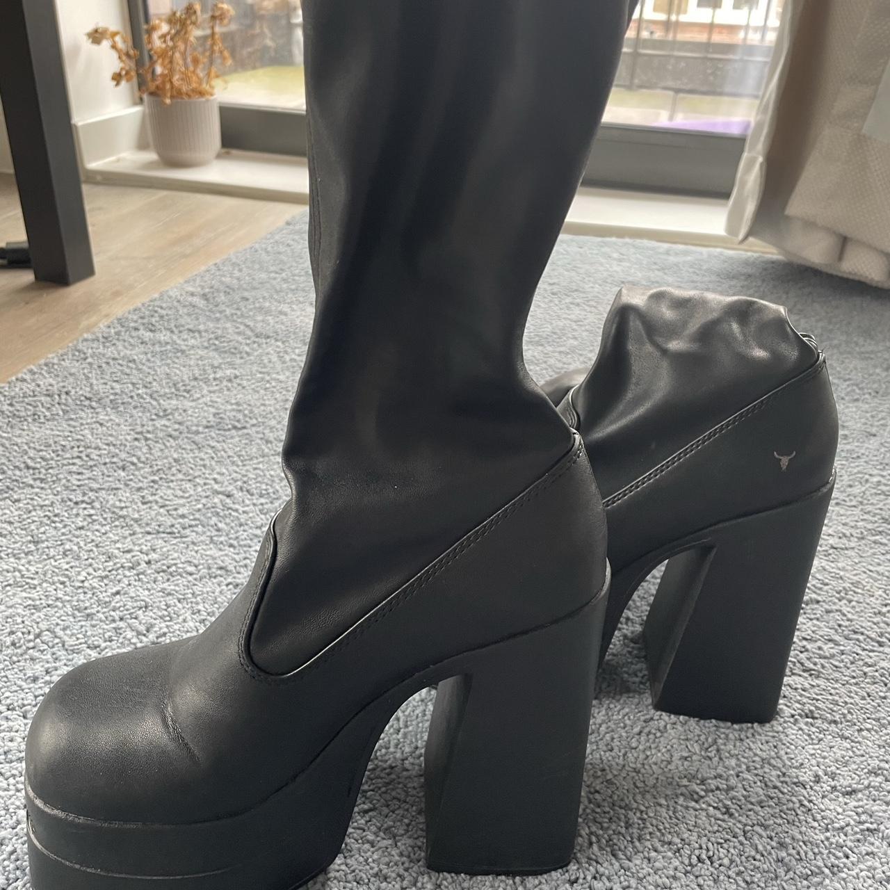 Windsor Smith Intense Black Stretch Platform Boots... - Depop