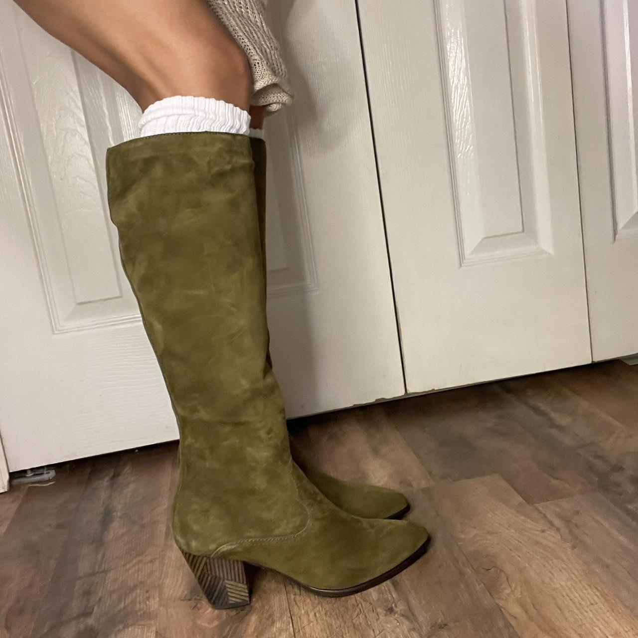 Frye suede moss khaki green tall knee high heeled. Depop