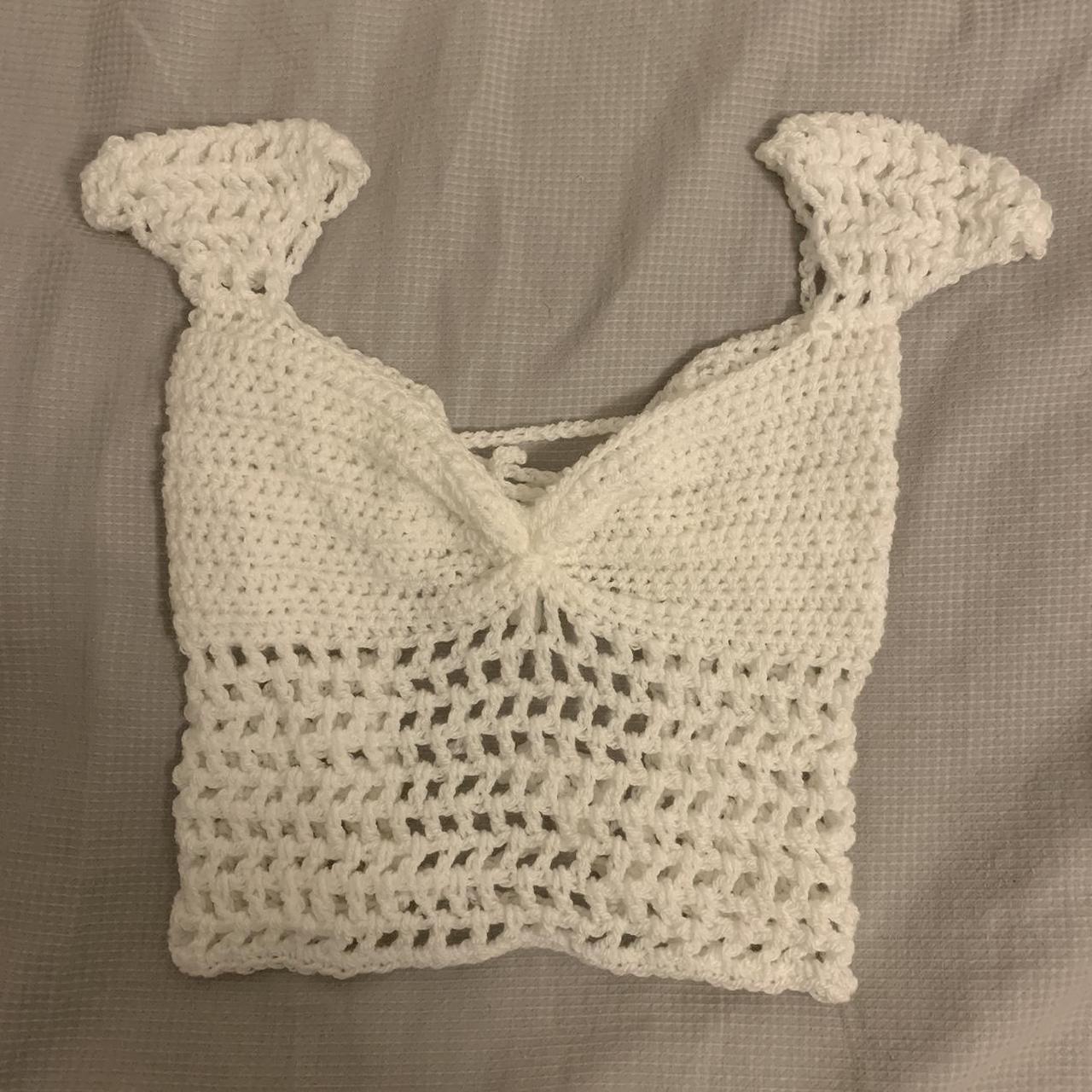 cute white crochet crop top handmade by... - Depop