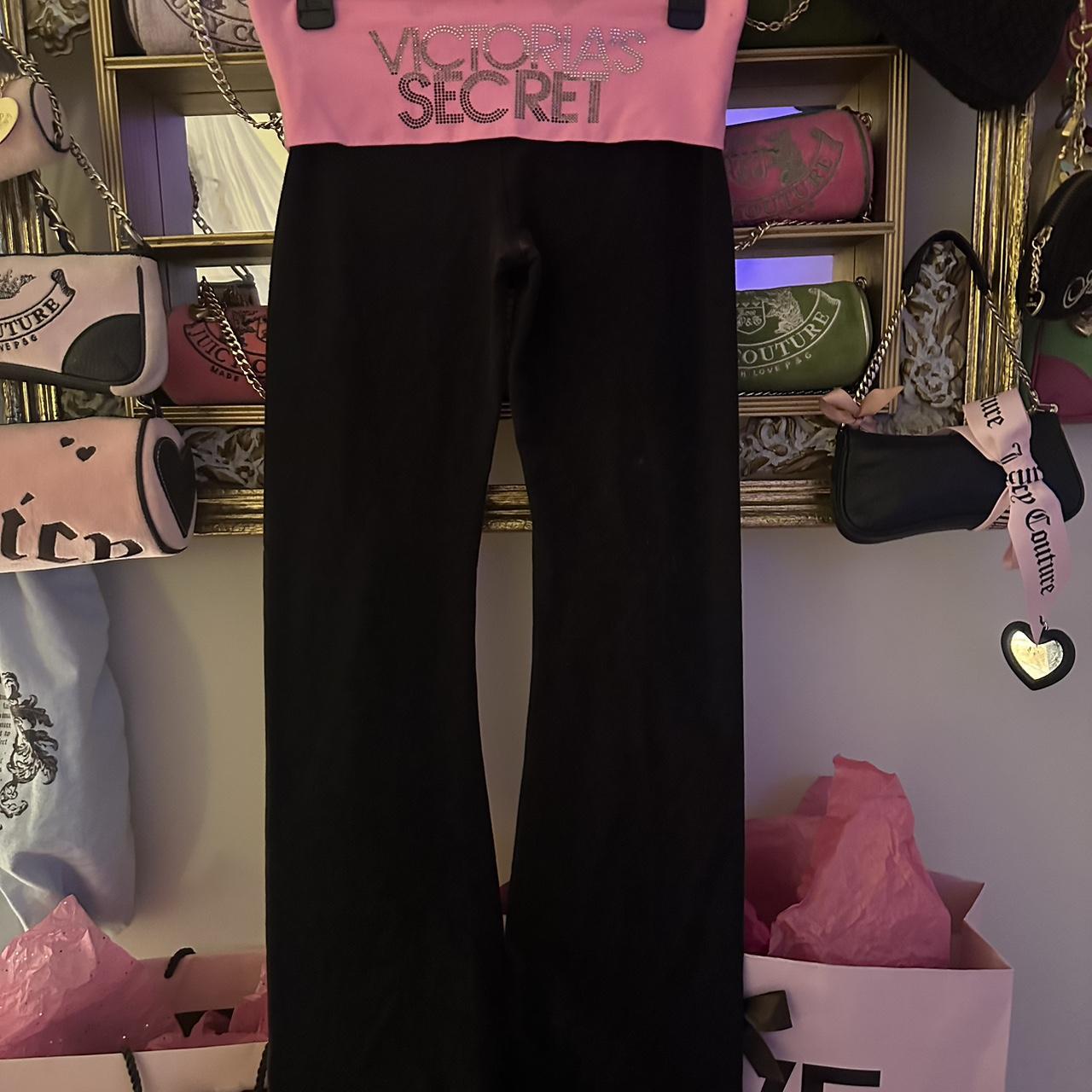 PINK VICTORIA'S SECRET ORIGINAL FOLD OVER YOGA PANTS WITH RHINESTONES