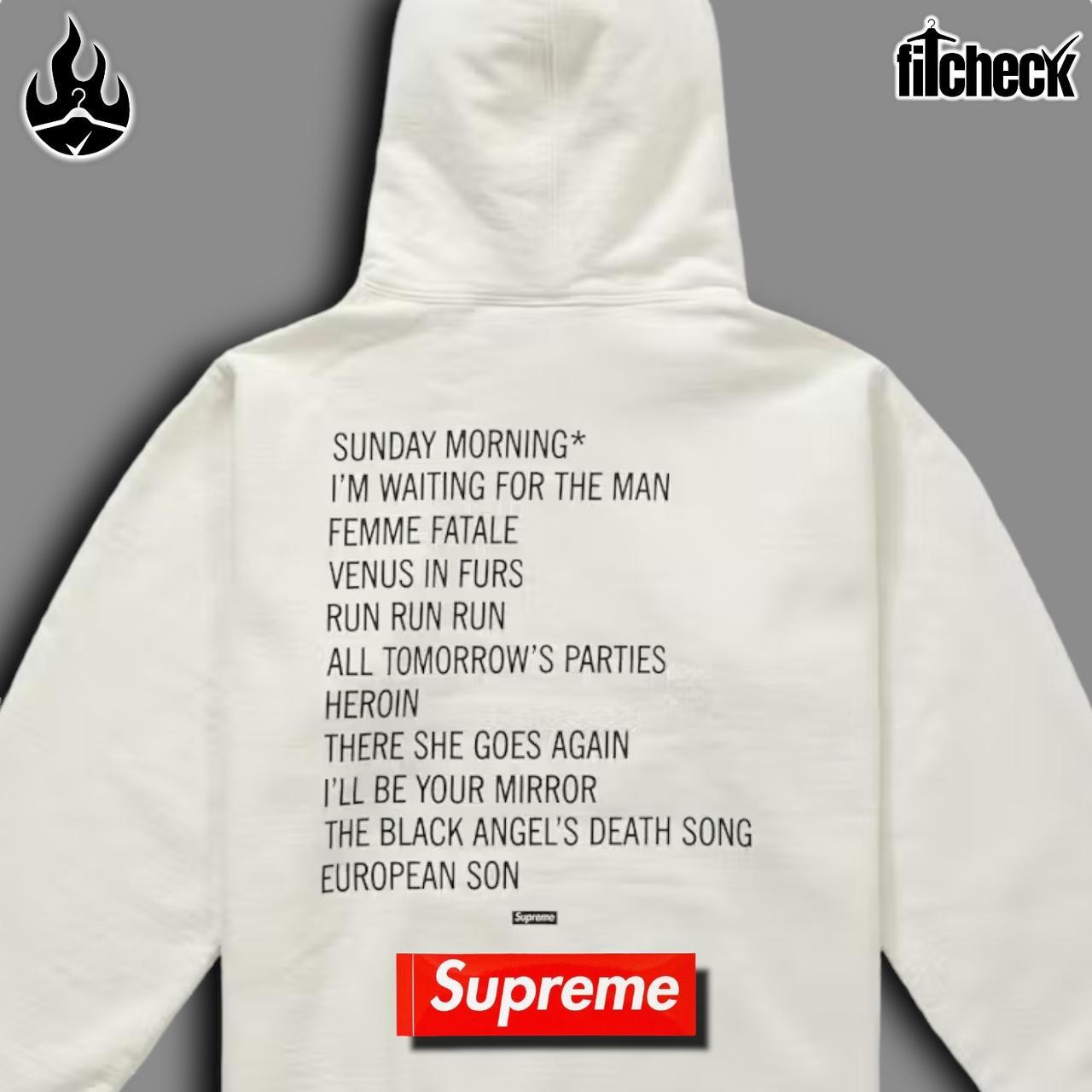 White Supreme hoodie with red box logo Size Large - Depop