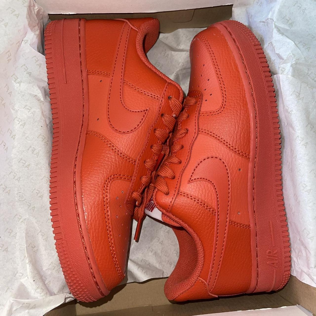 Nike Air Force 1 orange tick with reflective laces. - Depop