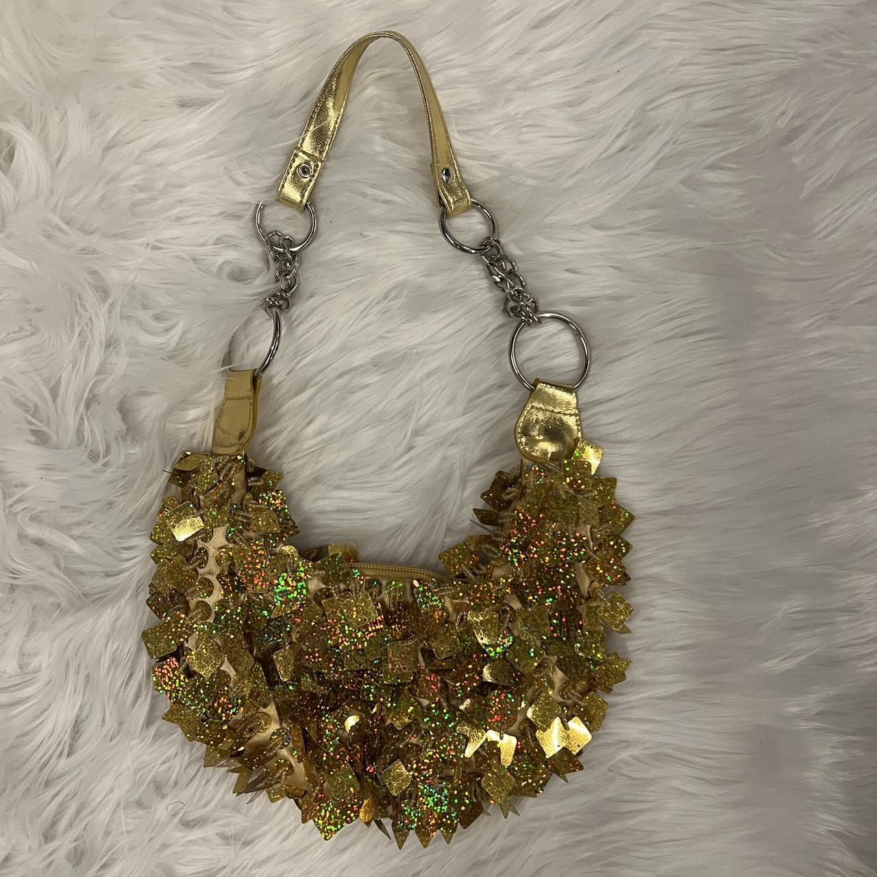 Y2K early 2000s sequin small bag style purse in gold... - Depop