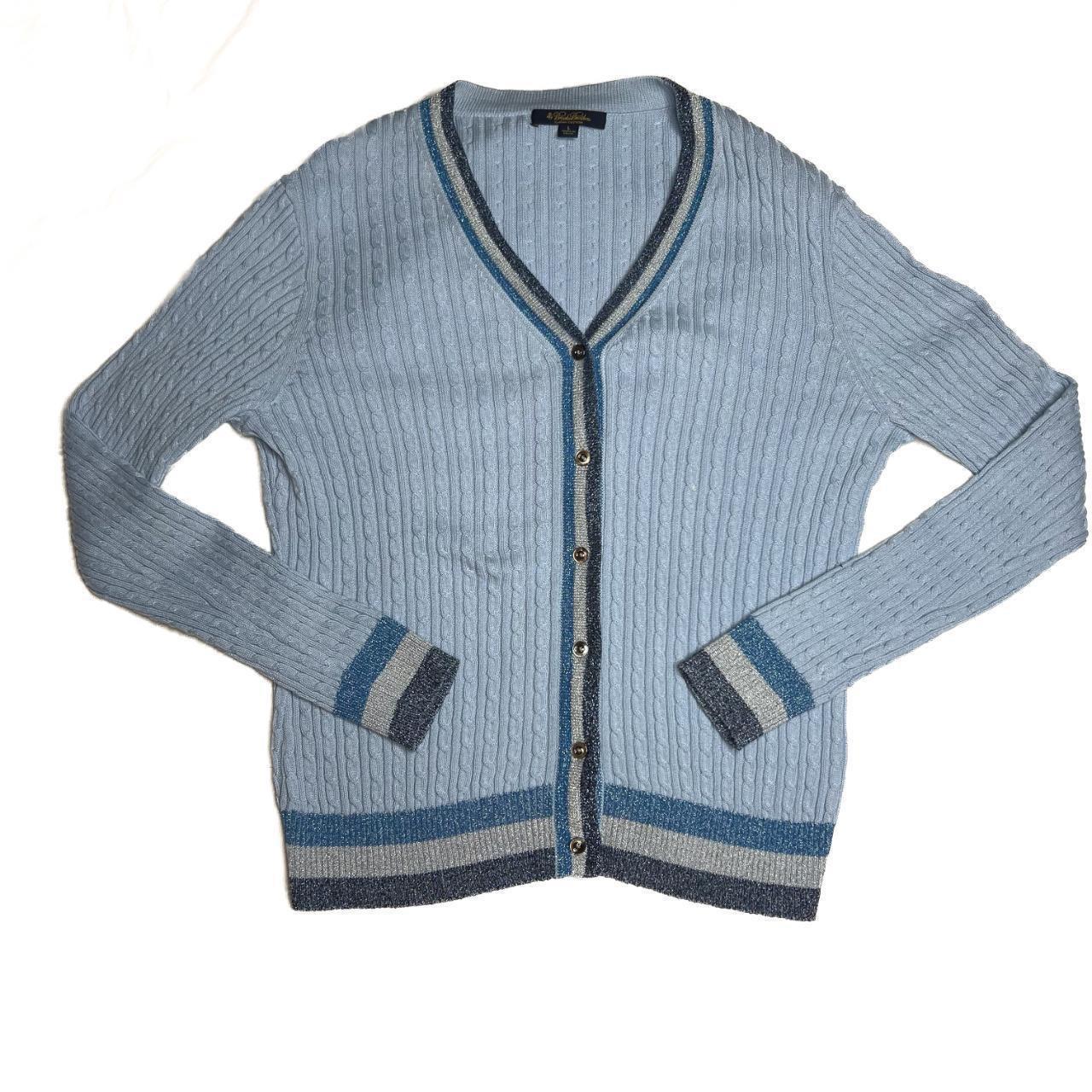 Brooks Brothers Women's Blue And Silver Cardigan 