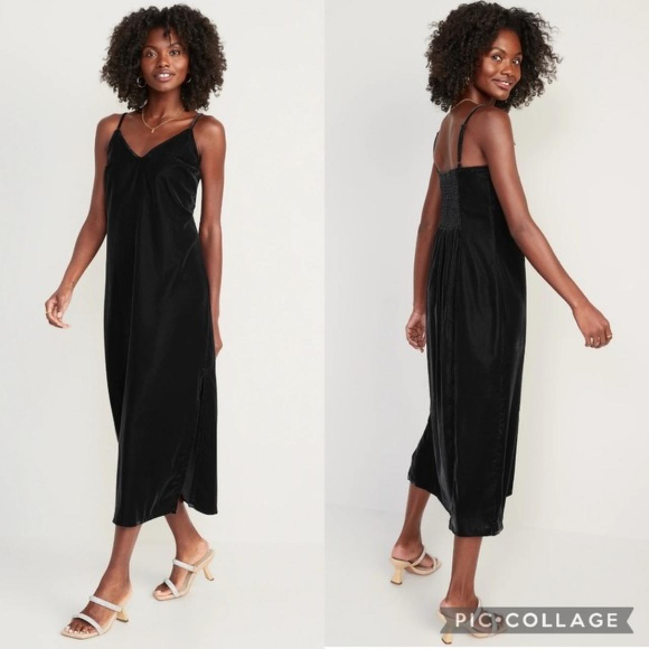 OLD NAVY Velvet Midi Slip Dress black jack velvet. Depop