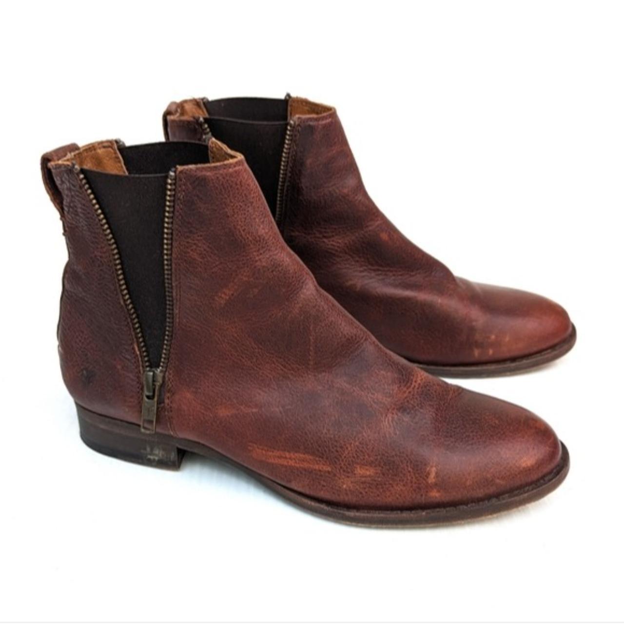 FRYE brown leather ankle zipper Chelsea booties Depop