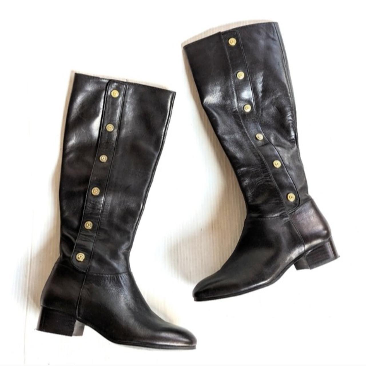 NINE WEST Oreyan gold button black leather riding