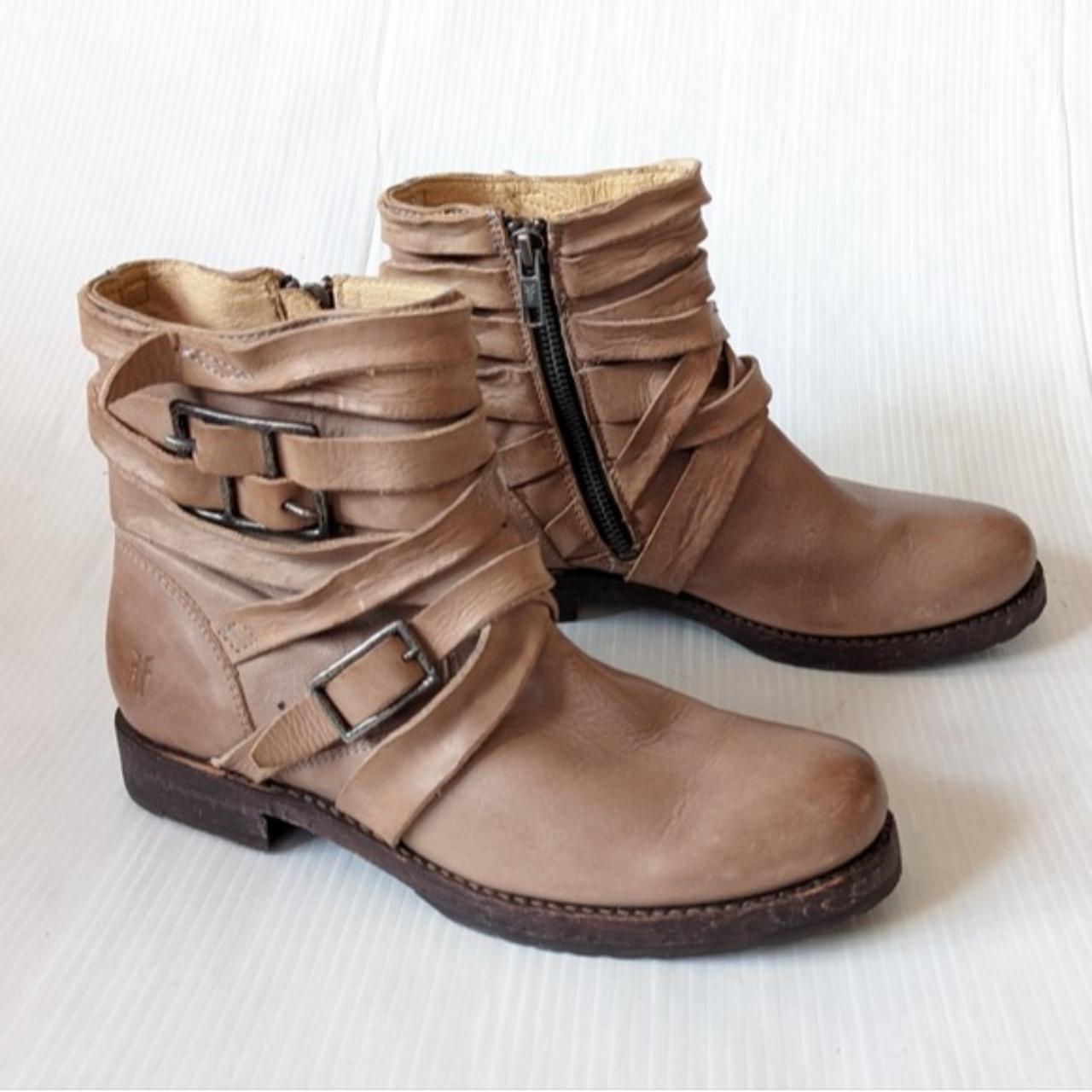 FRYE strappy buckle tan leather ankle boots. Depop