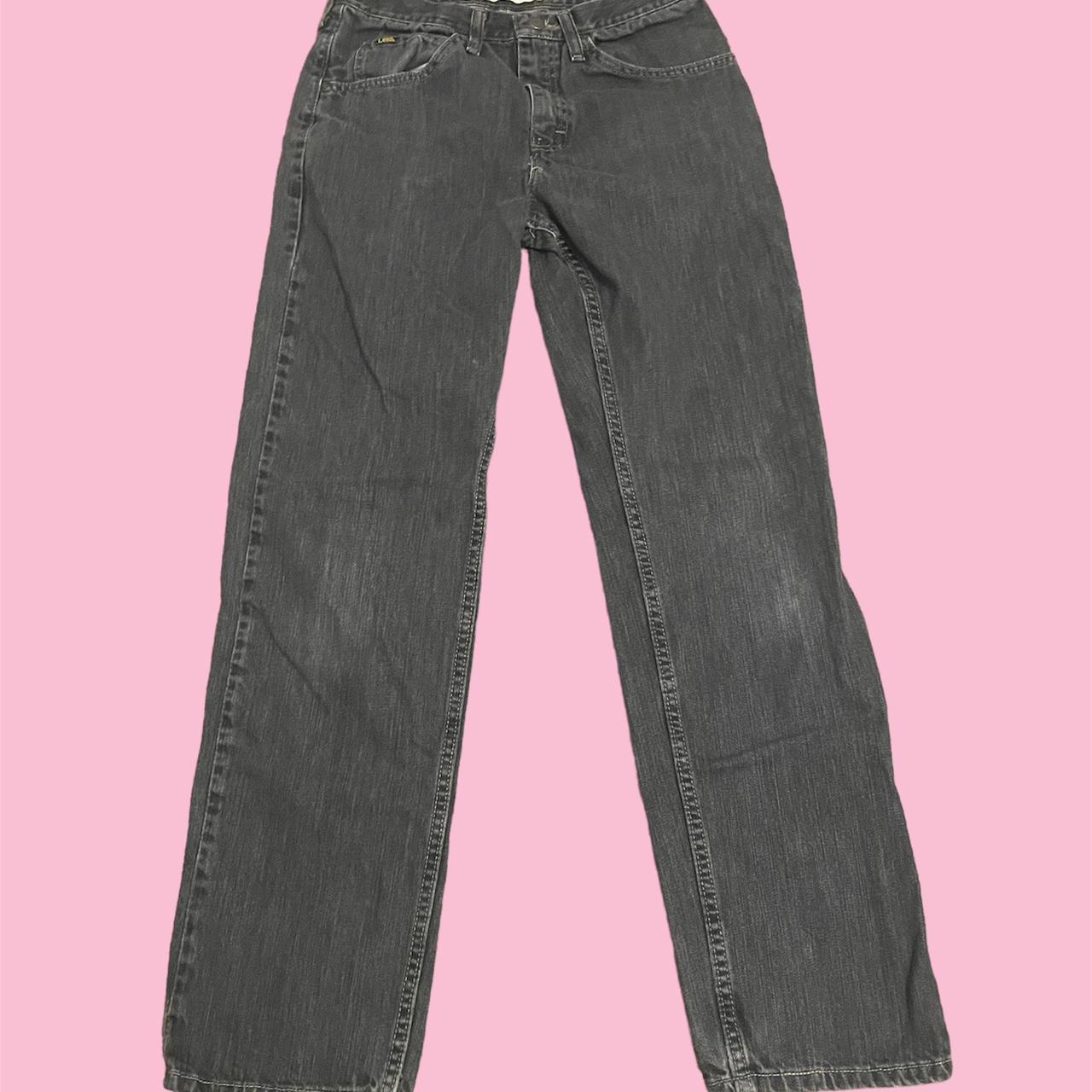 vintage lee brand men’s grey/black straight jeans ... - Depop