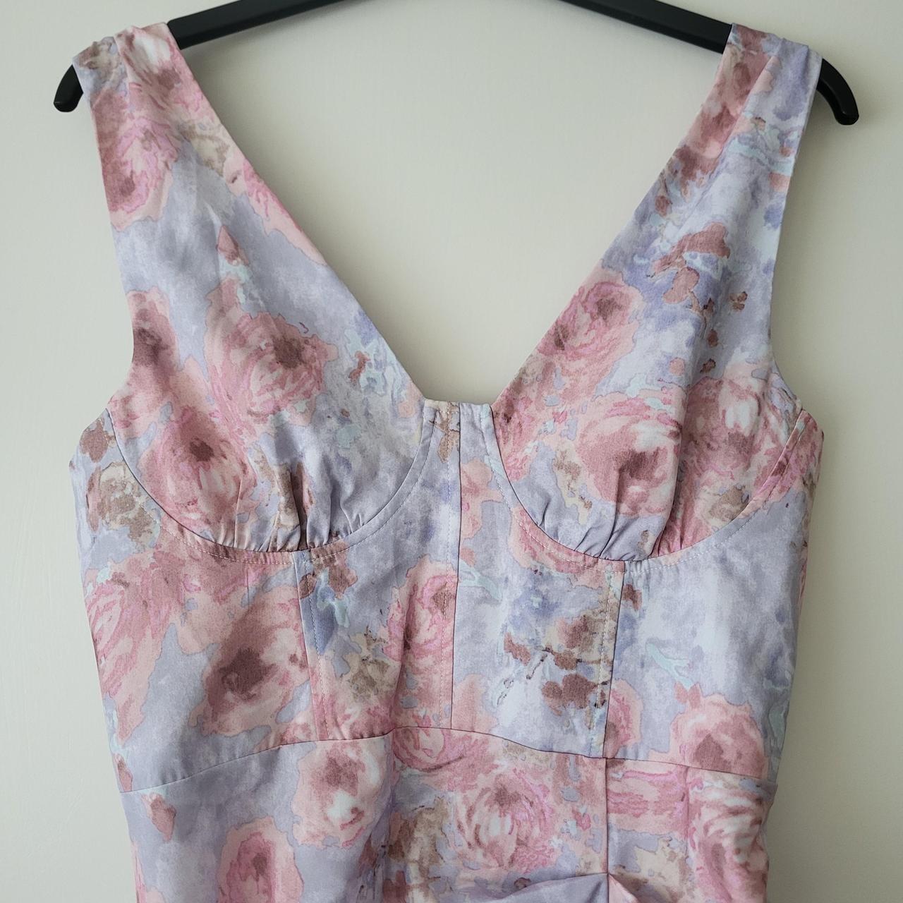 Cider Lilac, pink and white floral satin corset... Depop