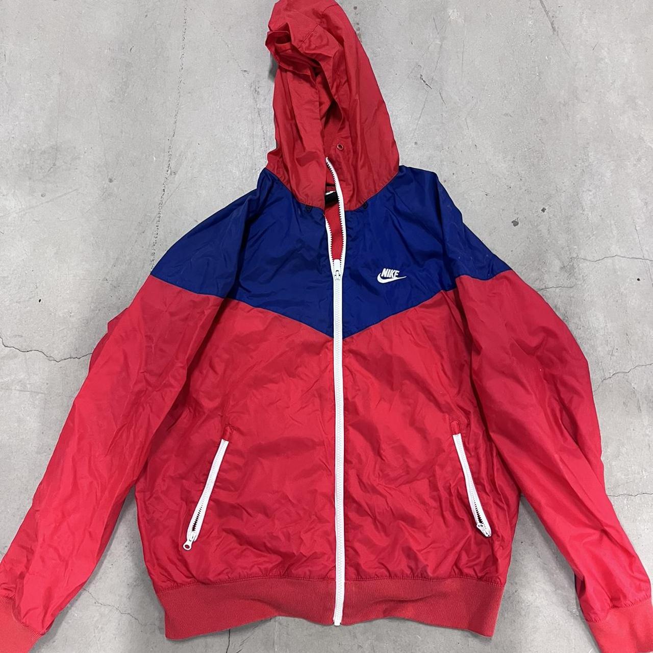 Nike Hooded Jacket Red White And Blue Great - Depop