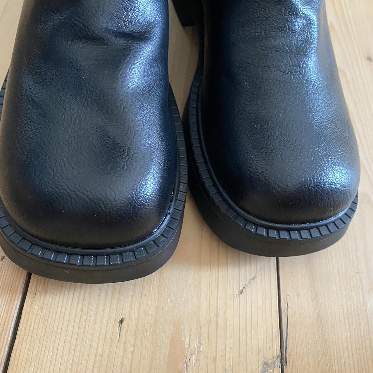 Biker boots size 5 knee high faux leather never worn... - Depop