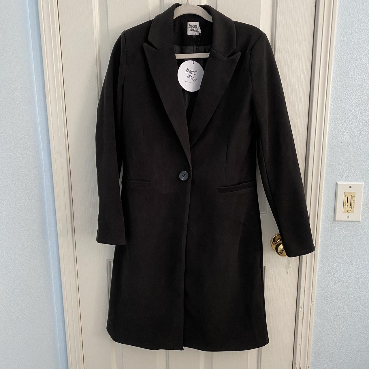 Princess Polly Women's Black Coat Depop