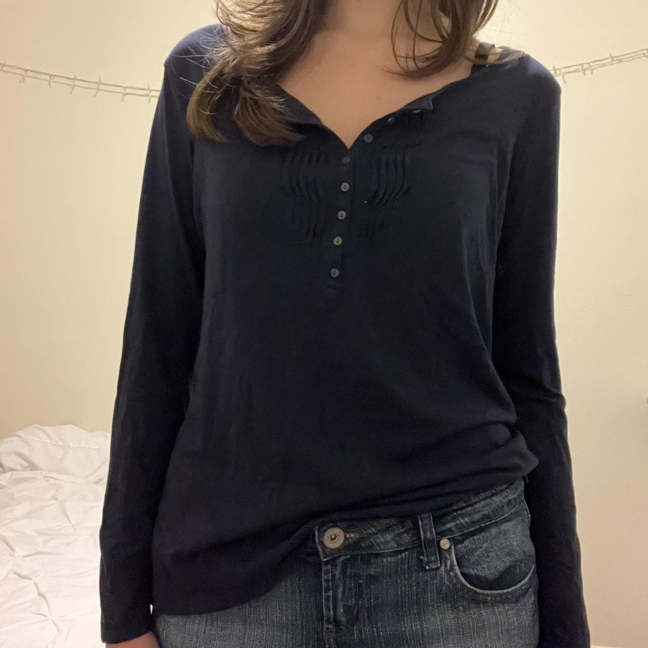 gap navy henley with rouching kinda tied it in the... Depop