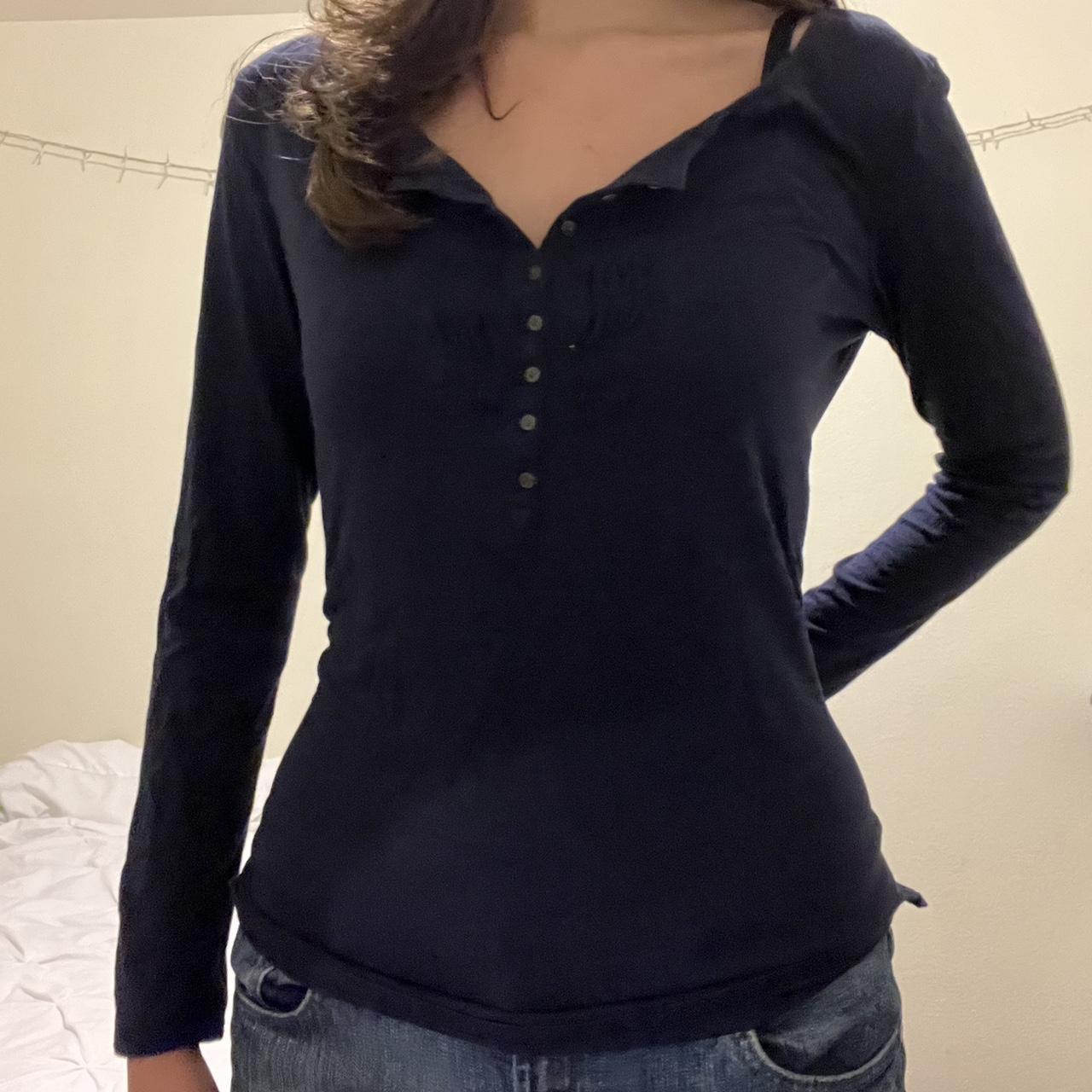 gap navy henley with rouching kinda tied it in the... Depop