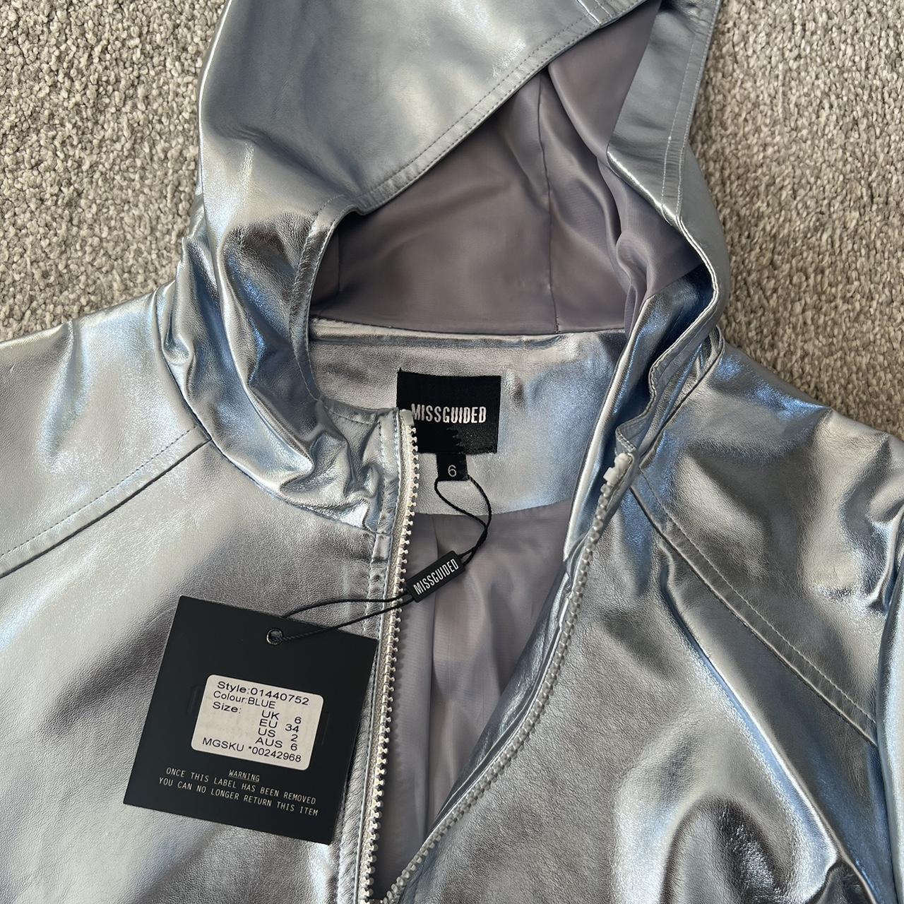 Missguided blue metallic hooded rain jacket in UK