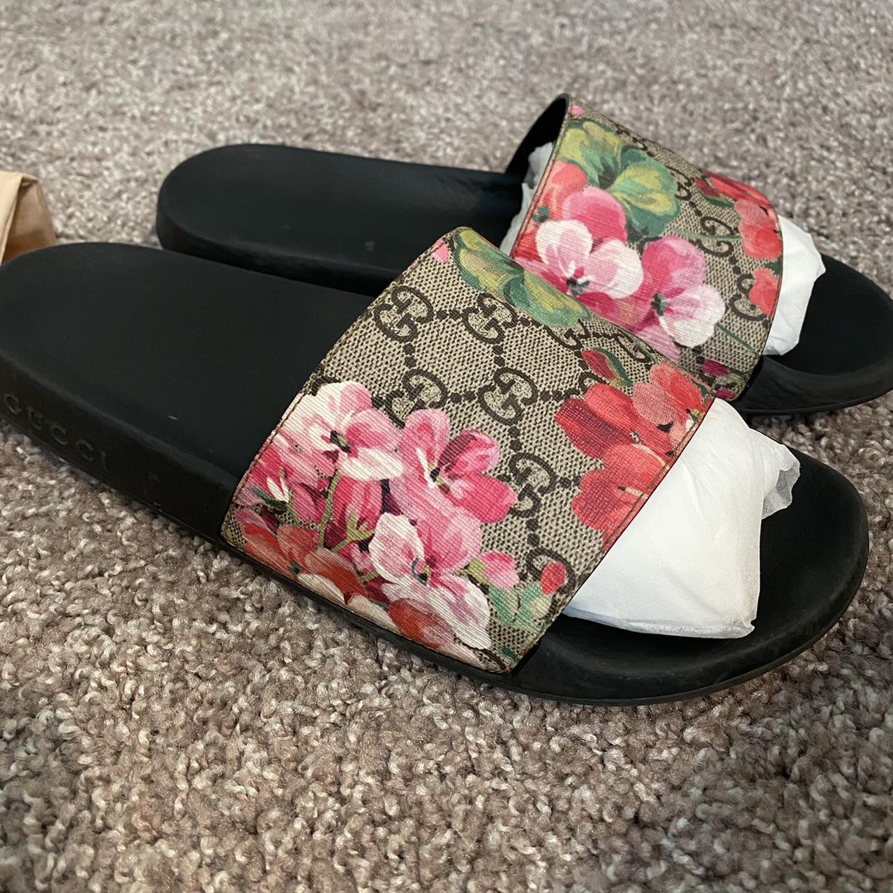 Shops gucci blue floral slides