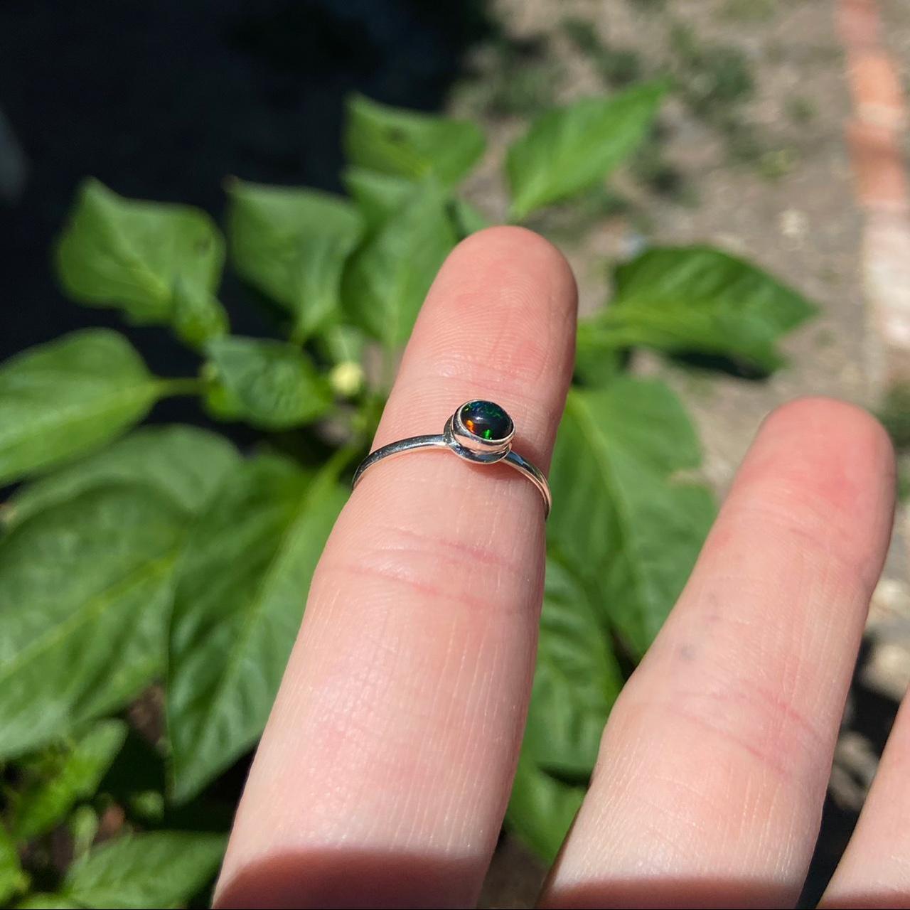 Solid sterling black Ethiopian Opal gemstone ring... Depop