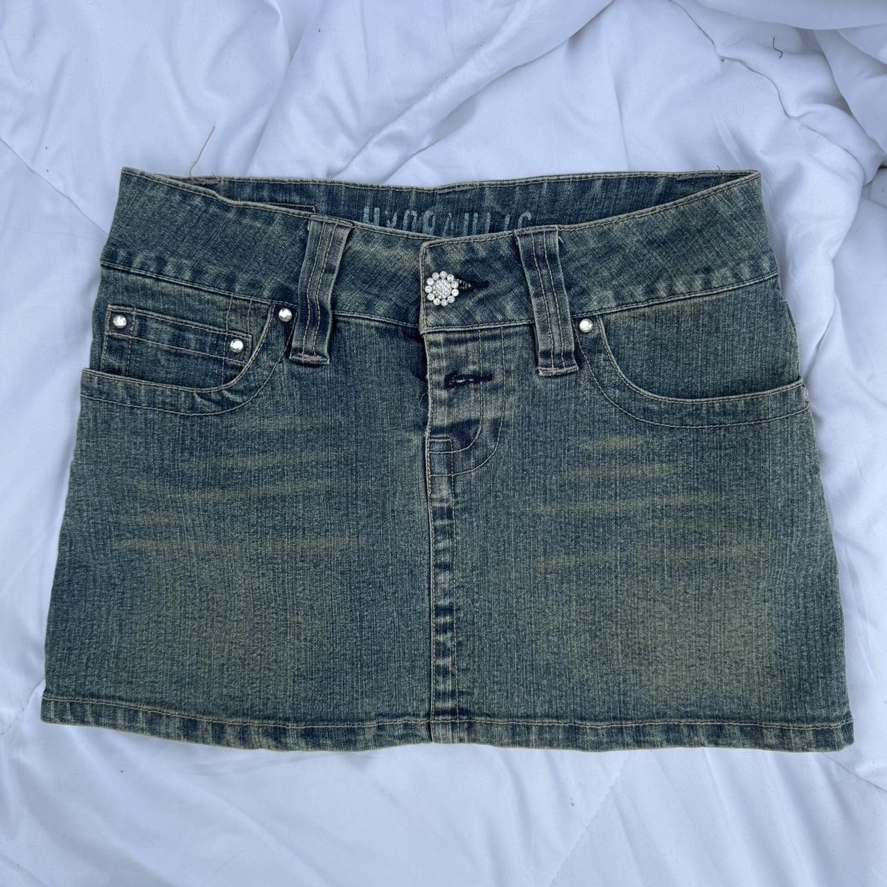 cute denim mini skirt!! the button is sown on but... - Depop