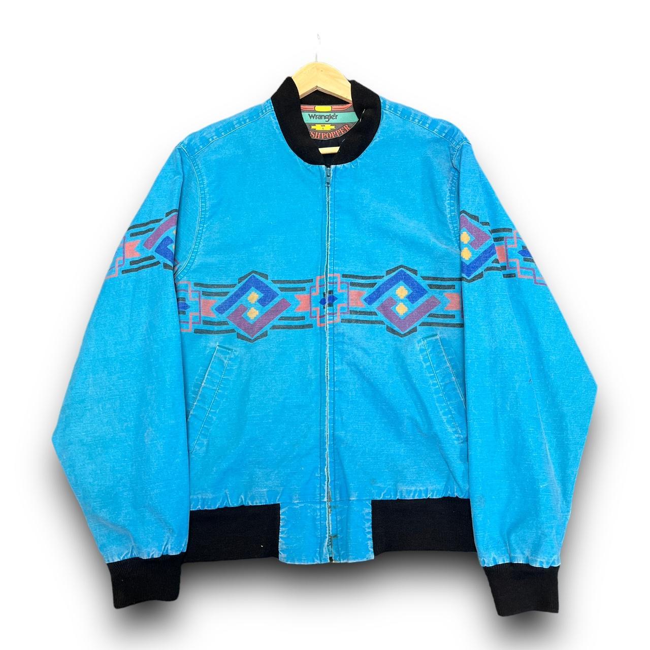 Vintage Wrangler Brushpopper Turquoise Blue Western... - Depop