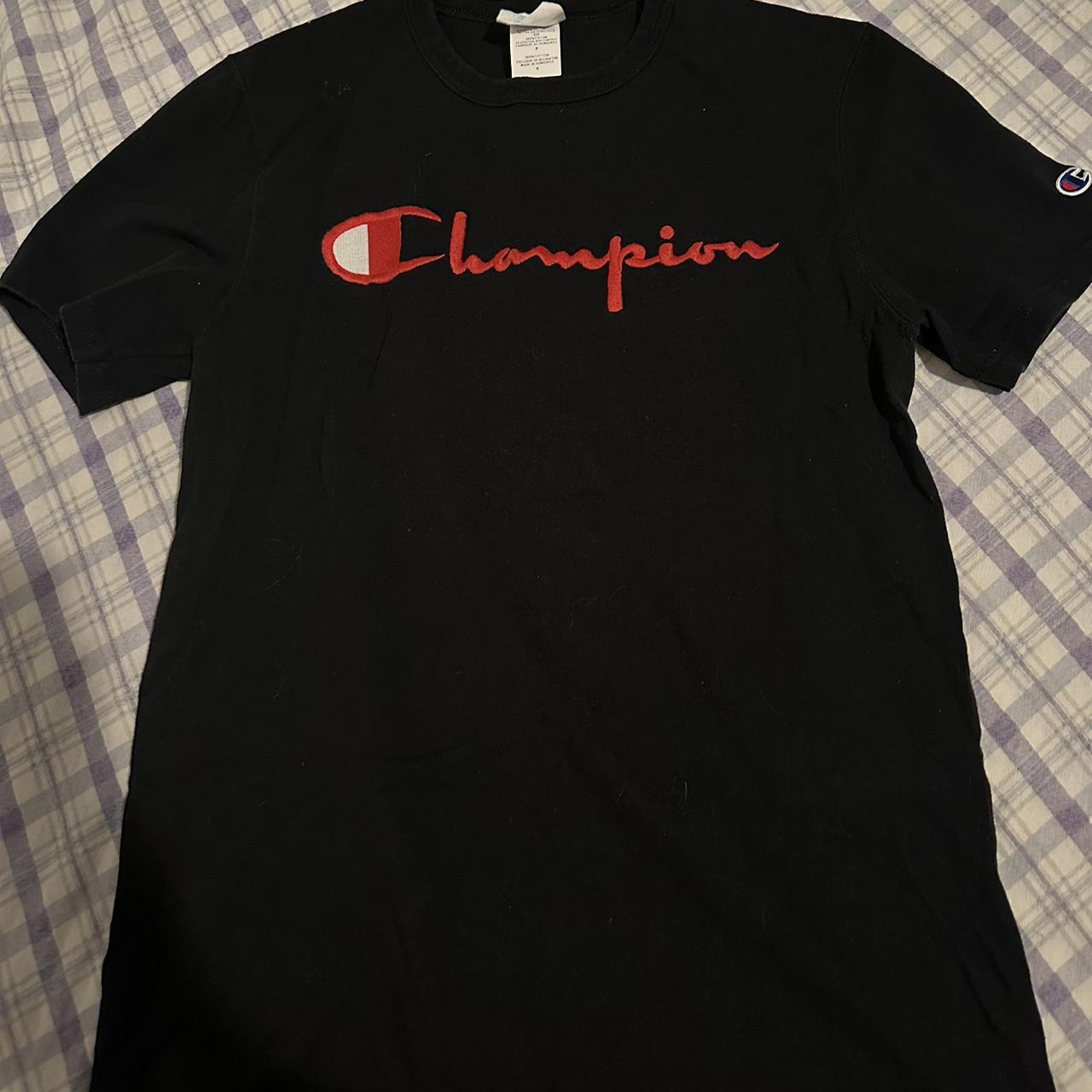 Never worn before Champion black and red t shirt. Depop