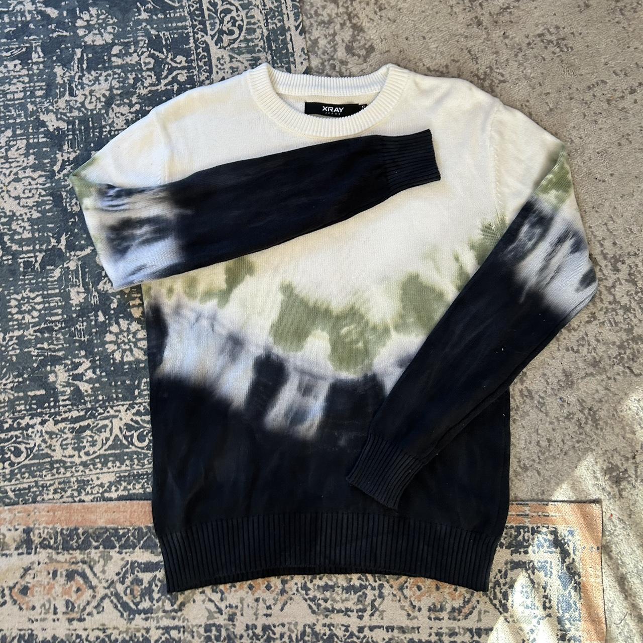 Dark Navy, cream, and Green die patterned... - Depop