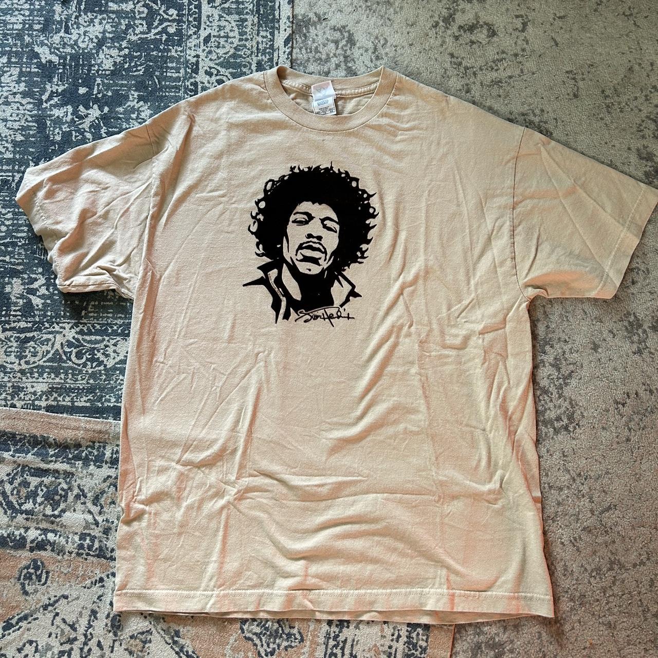 Jimi Hendrix Tan Felt Print t-shirt Photo tee on a... - Depop