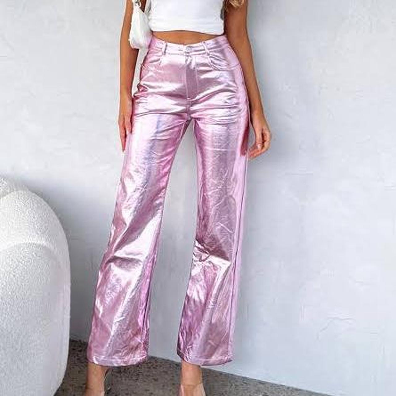Pink metallic pants White Fox - M - Depop
